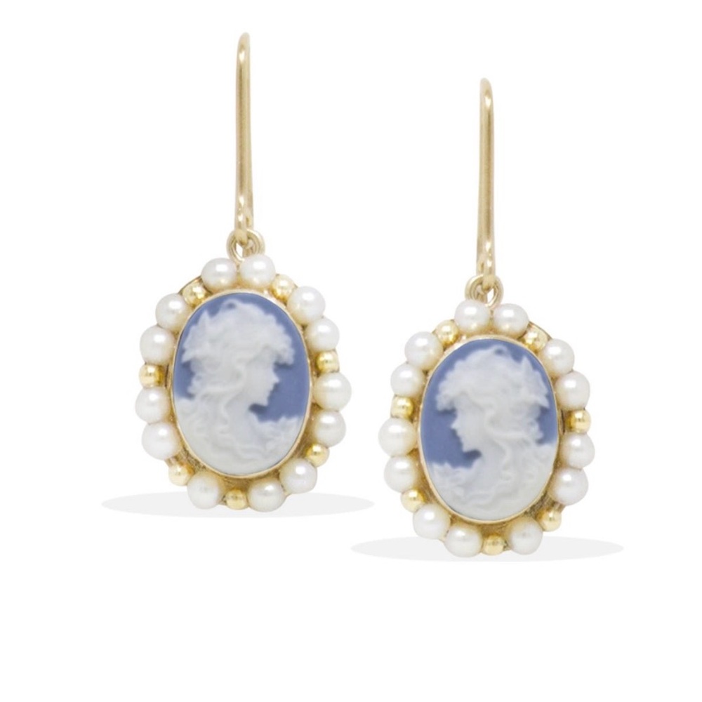Little Lovelies Sky Blue Cameo Pearly Earrings 18-Karat Gold-Plated Silver